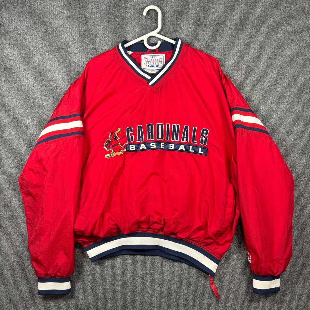 Starter Windbreaker Mens XL Red St. Louis Cardinals V-Neck Pullover Vintage 90s
